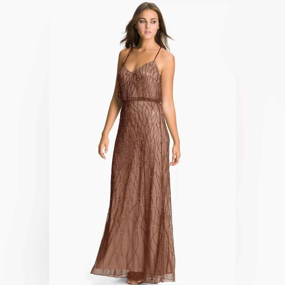 NWT Adrianna Papell Blouson Beaded Gown in Caramel size 2